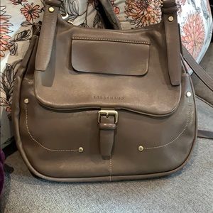 Longchamp grey leather shoulder bag authentic